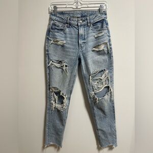 American Eagle Mom Jean Ripped Light Blue Jeans